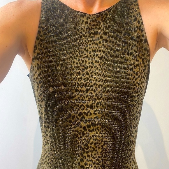 Alexia Admor Dress Sleeveless Bodycon Midi Leopard Animal Print Gold Green Large - Picture 7 of 12